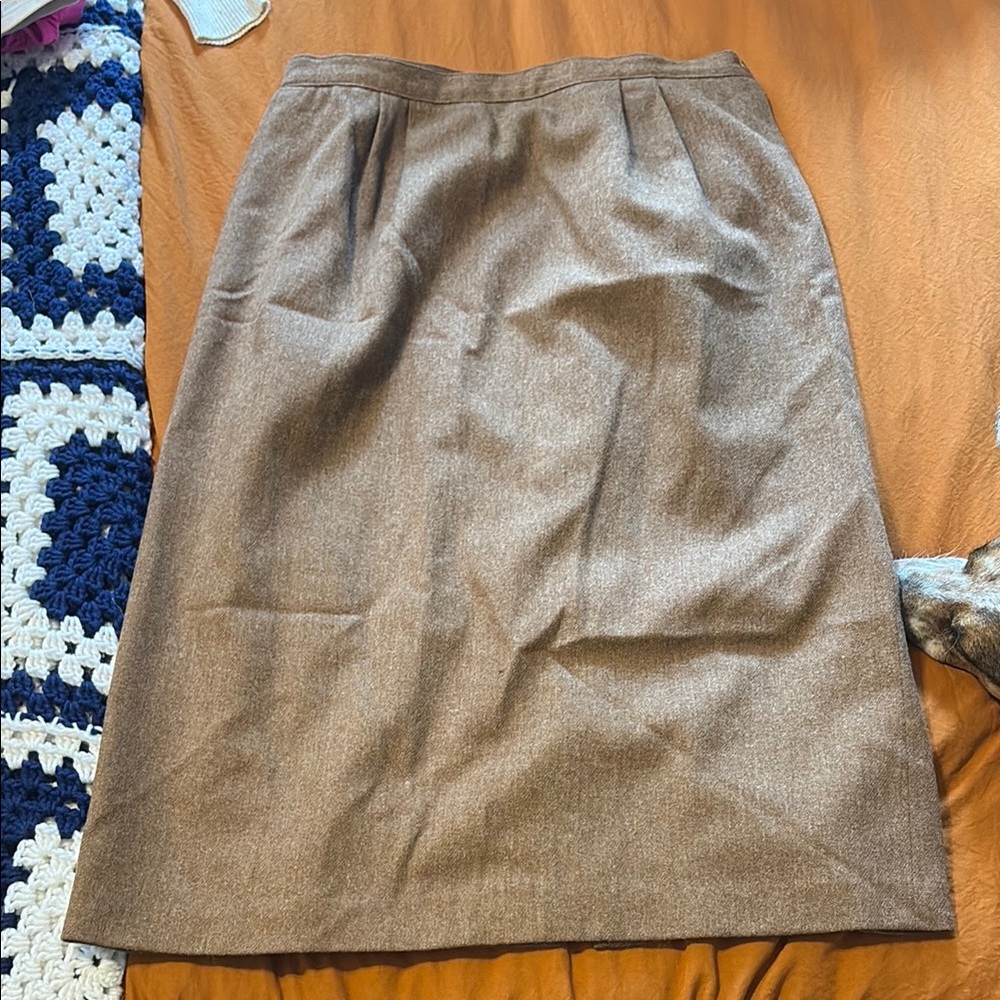 Vintage Elegant Brown Wool Midi Skirt